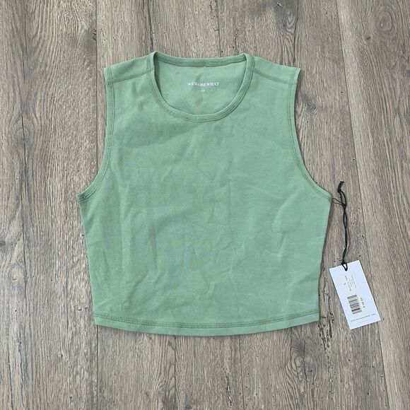 WeWoreWhat Cropped Muscle Tank Fair Green Sleeveless Workout Top Women’s Small - Picture 2 of 6